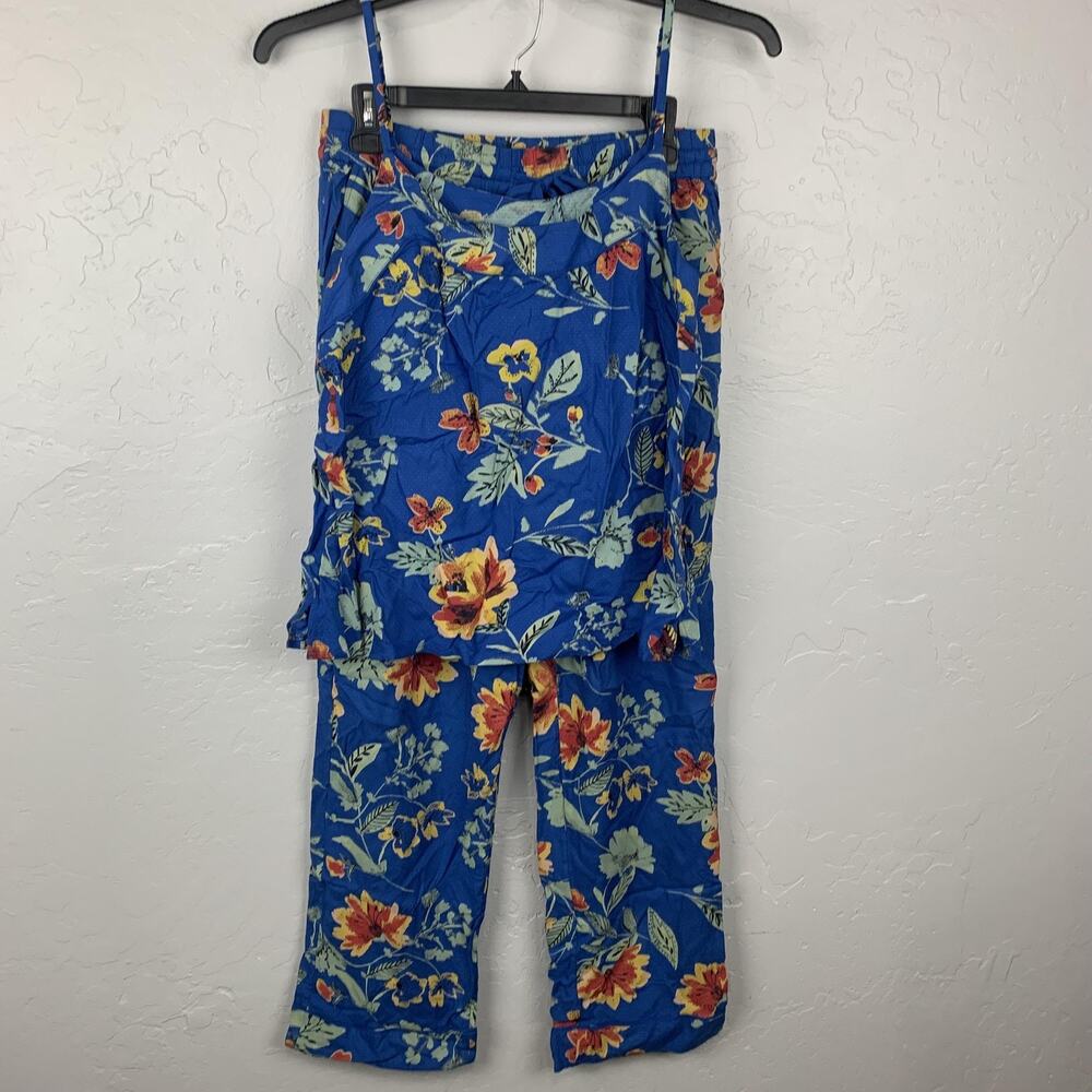 Fat Face Pajama Set Womens 6 Blue Floral Cami Top Pants Viscose Sleepwear Lounge
